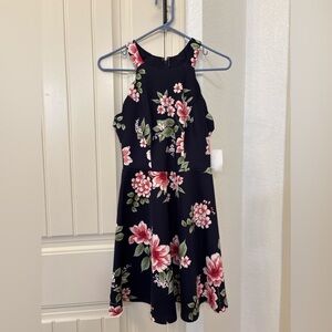 Trixxi Dress Medium NWT Floral Fit Flare Navy Pink‎ Sleeveless Party Cocktail